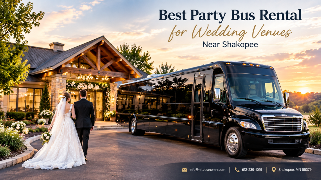Sunset Wedding Party Bus Arrival